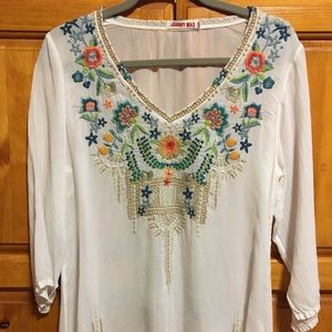 Johnny was sheer emb tunic